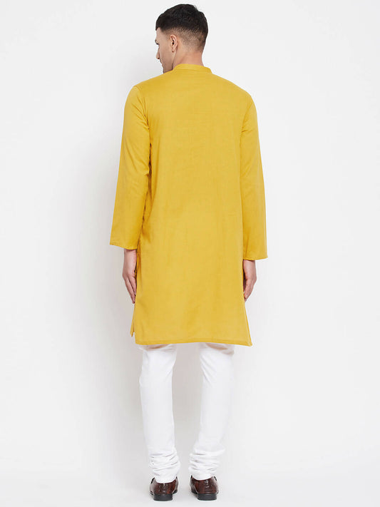 Even Apparels Yellow Pure Cotton Men's Sherwani Kurta With Open Front | Swadesiicart