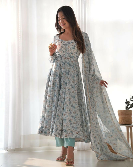 Joban Fashion Sky Kurta Set Organza Sequin Embroidery Work