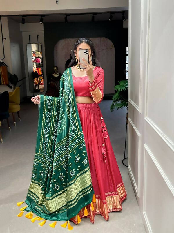 DEIANA'S Beautiful Pure Gaji Silk Weaving Lehengha Choli - Red | Swadesiicart