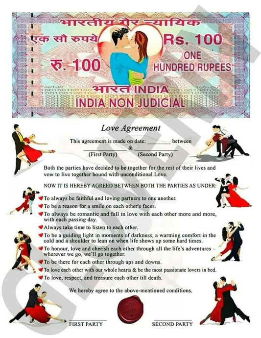 Gloverin Love Agreement Certificate With Permanent Pen Valentine’s Day Gifts - Swadesiicart