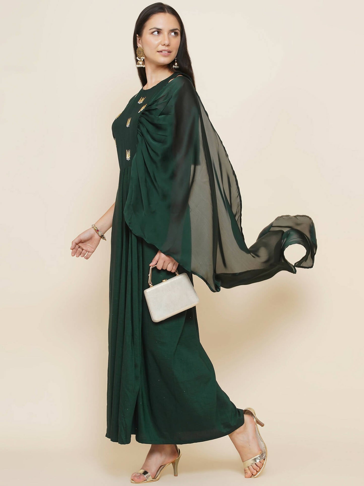 Women Republic Green Hand Embellished Gown | Swadesiicart