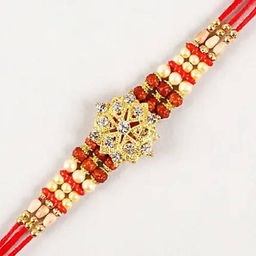 Pretty Rudraksha Rakhi And Kaju Katli Box | Swadesiicart
