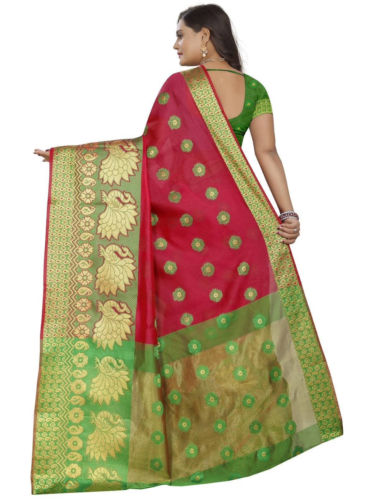 Vamika Banarasi Cotton Silk Red Weaving Saree | Swadesiicart