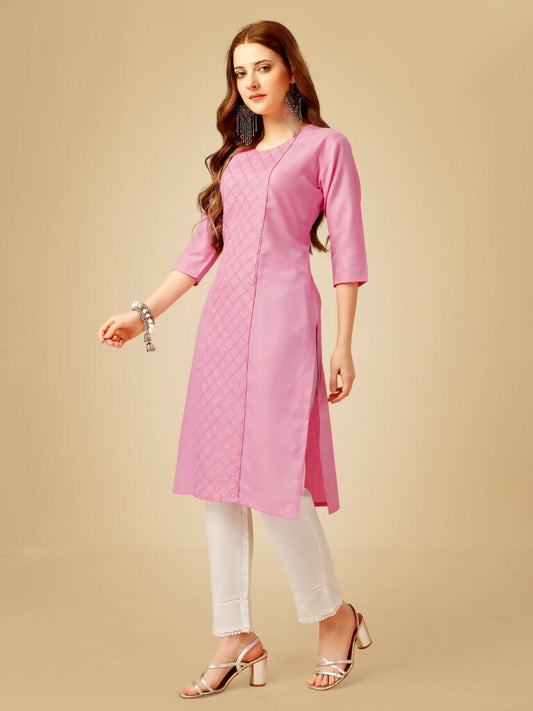 Jyoti Fashion Women's Pink Cotton Blend Embroidered Kurta Pant Set