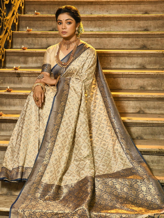 Astita Rajvastra Navy Blue Banarasi Silk Saree | Swadesiicart