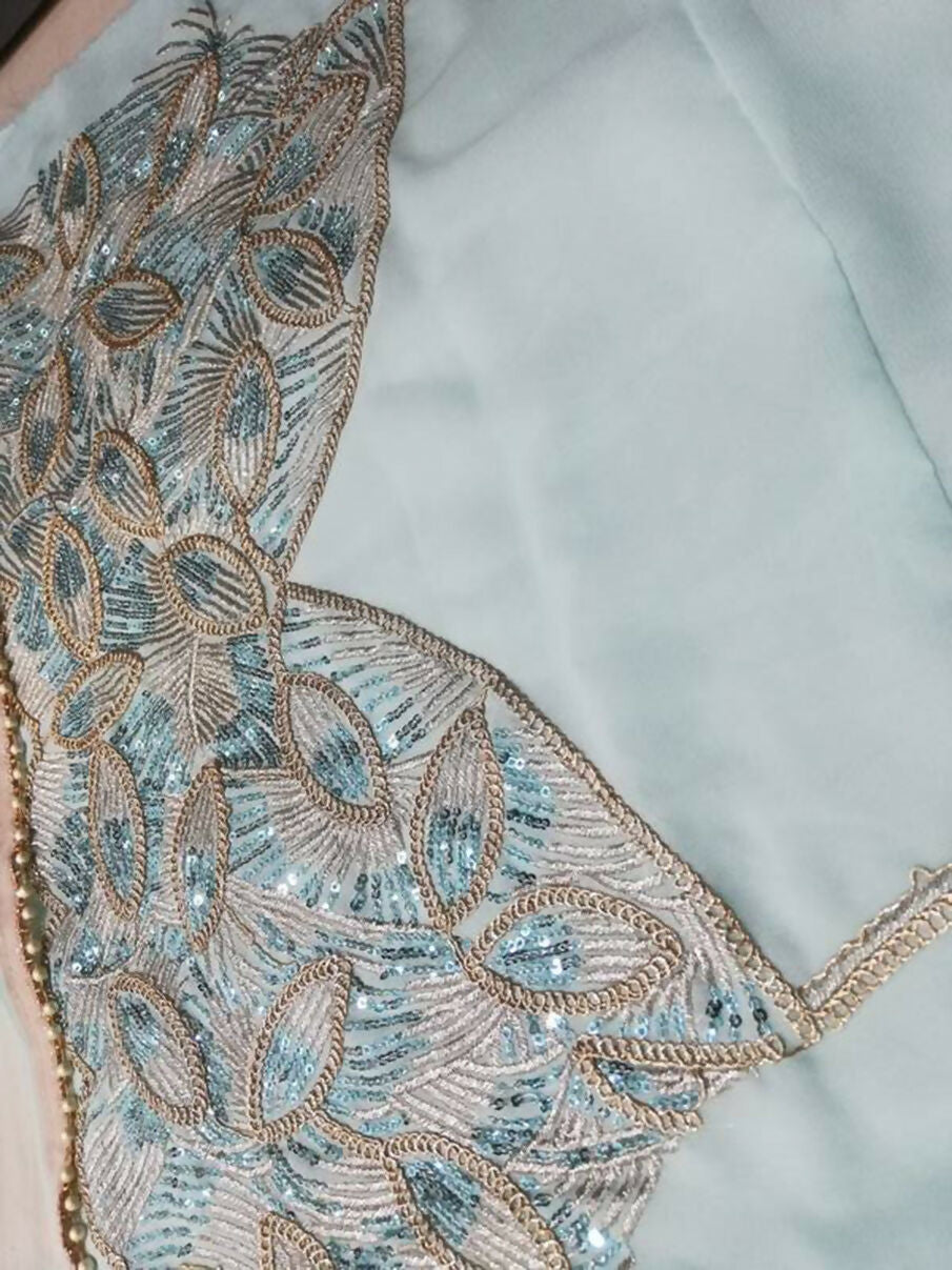Jyoti Fashion Glamorous Turquoise Crush Work, Sequins, Zari with Dori Embroidered Faux Georgette Lehenga Choli with Dupatta | Swadesiicart