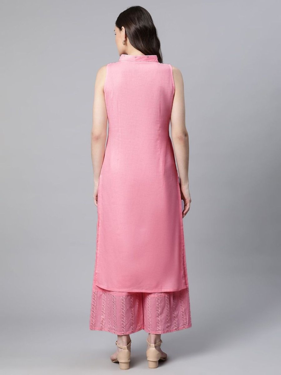 Ahalyaa Women Light Pink Colour Pure Cotton Printed Kurta Palazzo Set | Swadesiicart
