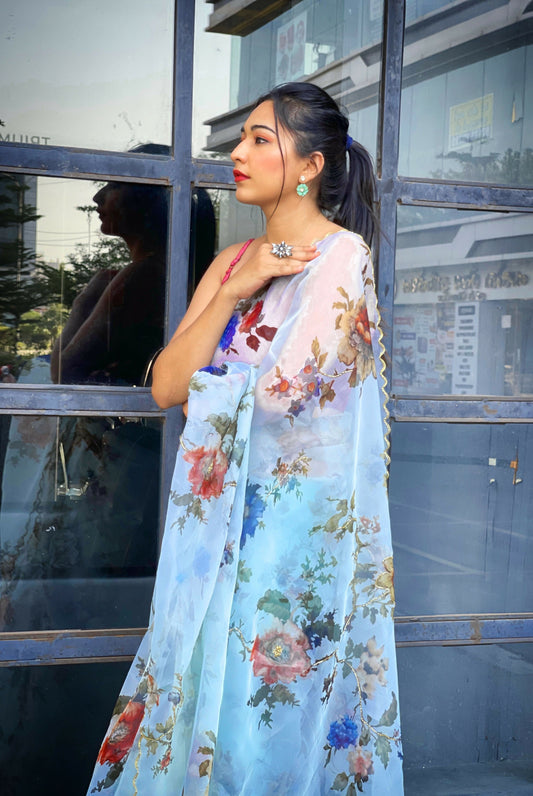 Vamsee Saras Sky Organza Saree - Swadesiicart
