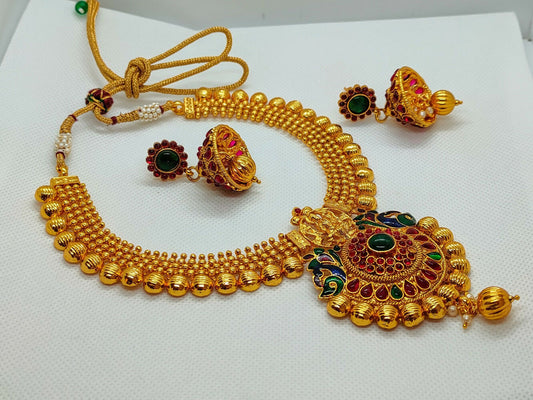 Multicolor Kemp Temple Necklace Jewelry Set - Mokshi Collections