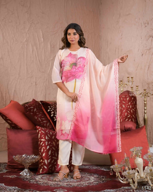 Ethnic Festive Wear Taby Silk White Stitched Suit With Dupatta - Tanisha | Swadesiicart