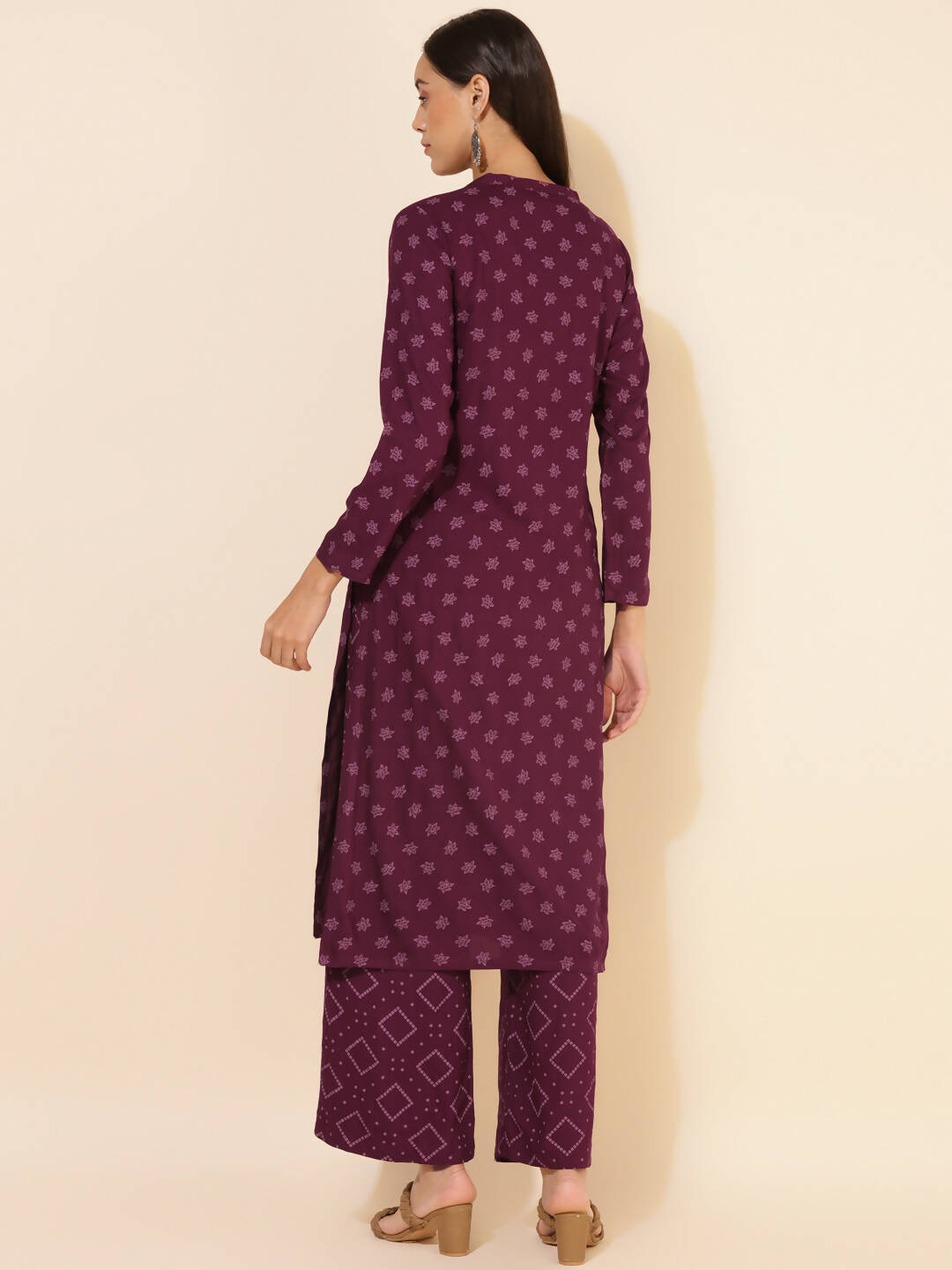 Janasya Women's Wine Rayon Floral Printed Casual Straight Co-ords - Swadesiicart
