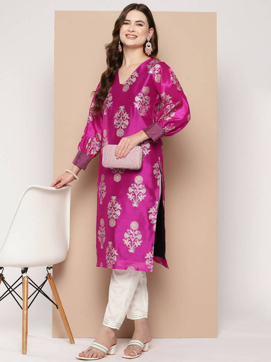 Ahalyaa Women's Traditional wear Kurta - Pink | Swadesiicart