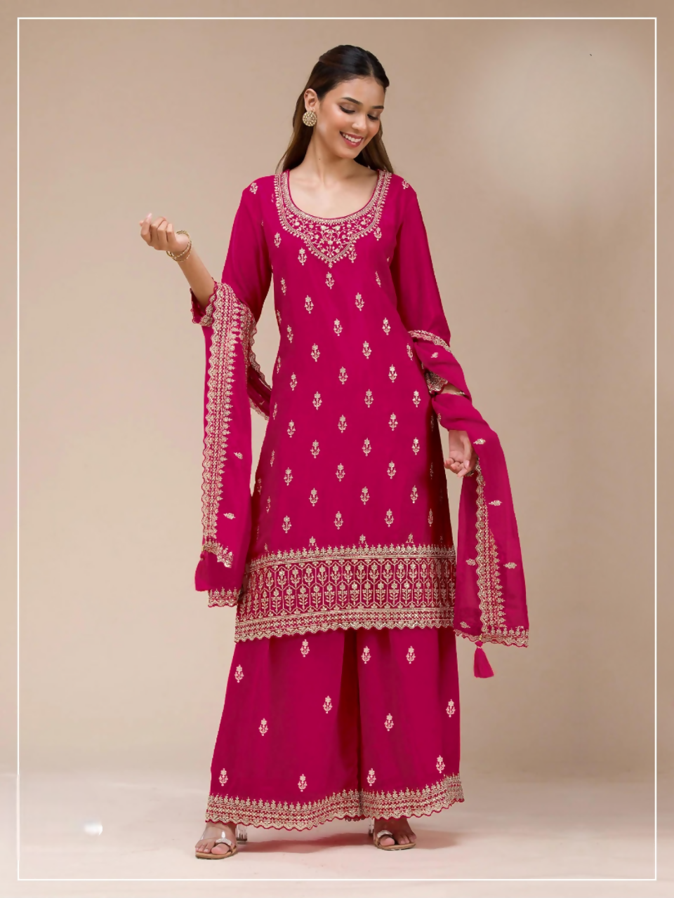 Anaita Red Georgette Stitched Suit with Heavy Embroidery Work