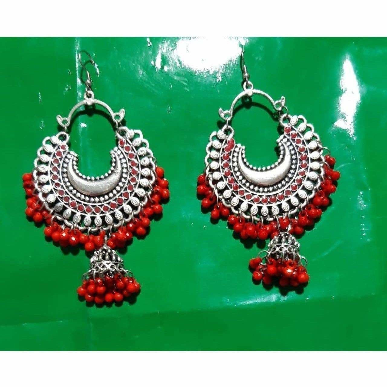 MS Fashion India Fancy Red Pearls Chandbali Jhumka Earrings | Swadesiicart
