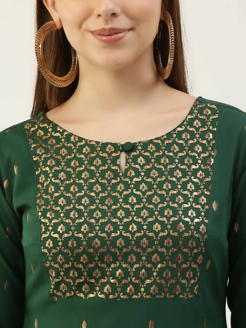 FIORRA Women's Green Poly Crepe Straight Kurta Pant With Dupatta - Swadesiicart