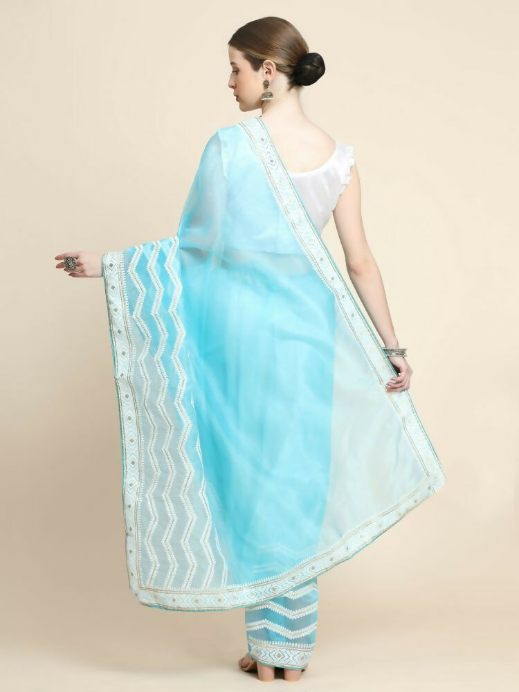 Vamsee Banno Lehriya Sky Organza Saree - Swadesiicart