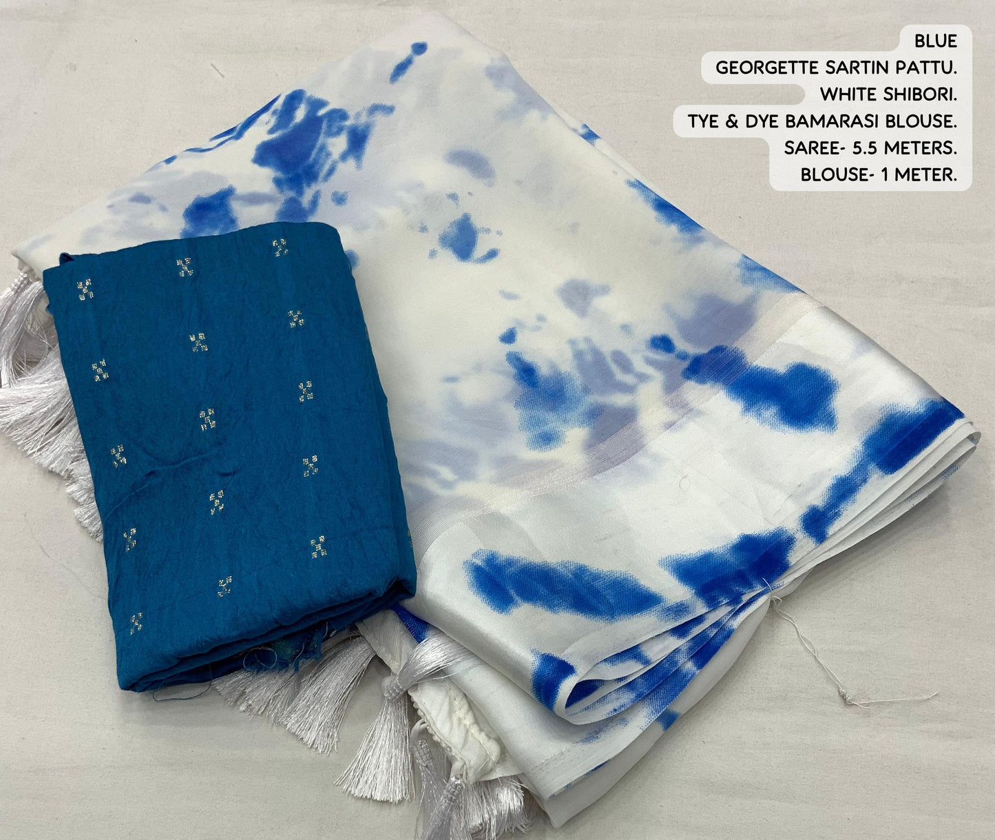 Blue Poly Georgette Tie and Dye Saree with Unstitched Blouse - Hiral Fashion | Swadesiicart