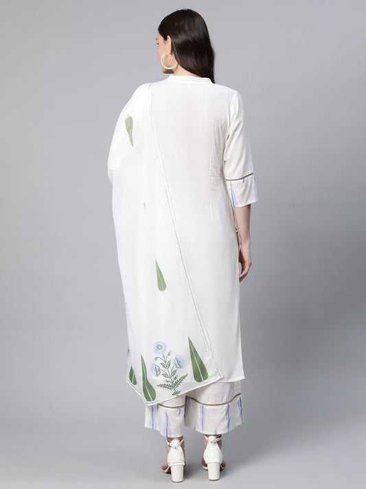 Ahalyaa Women Off White Colour Pure Cotton Printed Kurta Palazzo Set With Dupatta | Swadesiicart