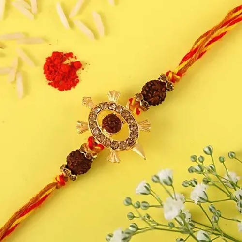 Rudraksha Royal Design Rakhi & Kaju Katli Box | Swadesiicart
