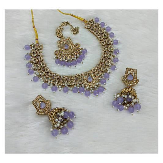 Joban Fashion Lavnder Stone Work Necklace Set