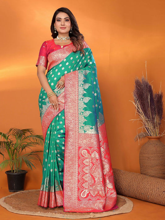 Joban Fashion Banarasi Light Green Woven Soft Silk Saree | Swadesiicart
