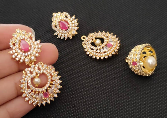 AD Emeralds Designer Beautiful 4 in 1 Earrings | Swadesiicart