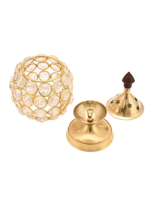 Craftvatika Gold Toned Brass Decorative Akhand Diya Oil Lamp | Swadesiicart