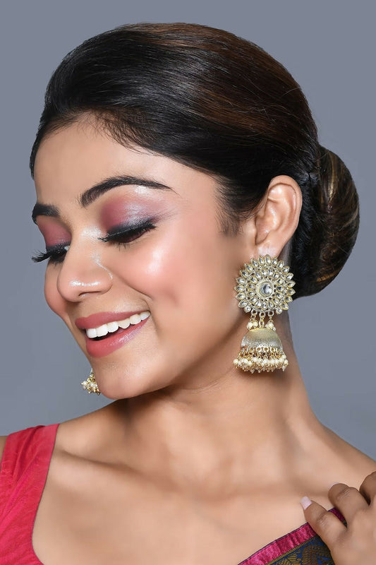 Joban Fashion Women Kundan Pearl Golden White Earrings