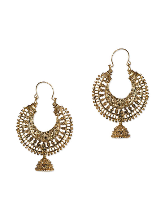 Gold-Polished Alloy Golden Round Hoop Style Earrings - The Pari - The Pari - Dinesh Associates