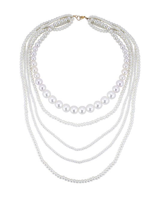 Gold-Polished Alloy Layered Pearl Elegant Necklace - The Pari