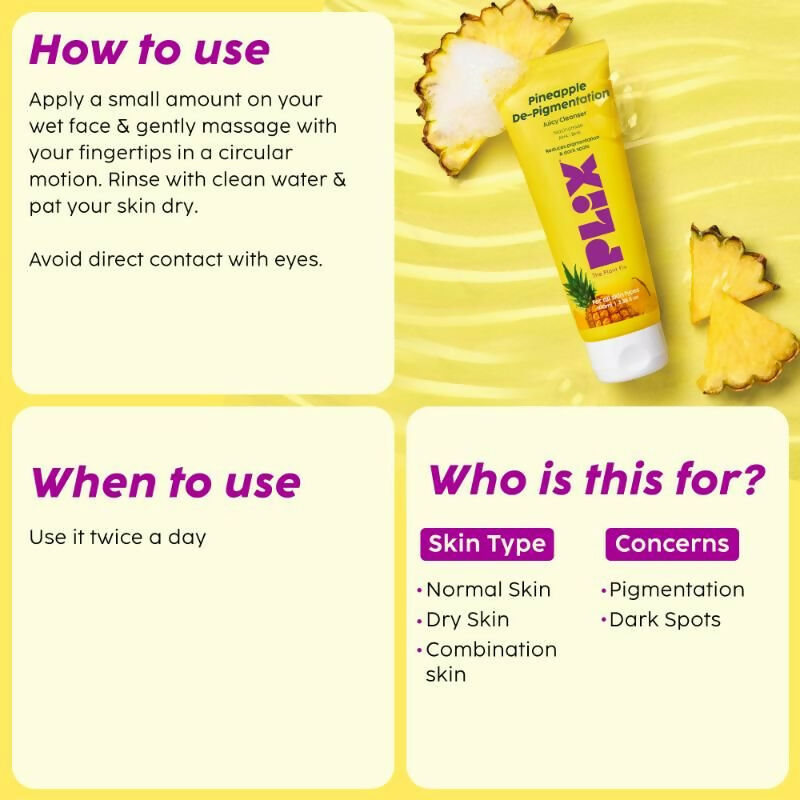 PLIX The Plant Fix Pineapple Depigmentation Regime With Face Wash, Toner, Serum & Moisturizer | Swadesiicart