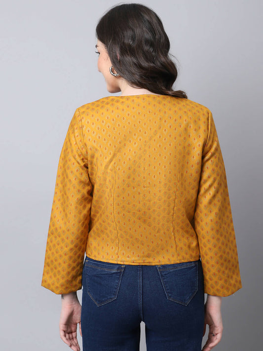 Even Apparels Yellow 100% Viscose Open Front Statement Women's Jacket | Swadesiicart
