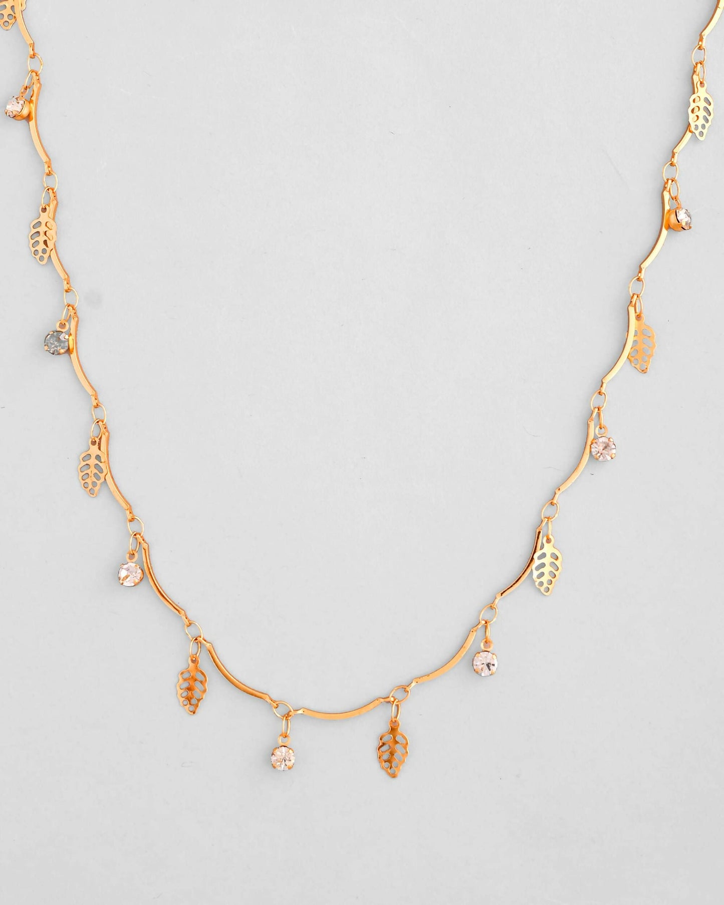 VOJ Gold-Polished Designer Chain For Women With AD Stone And Leaf | Swadesiicart