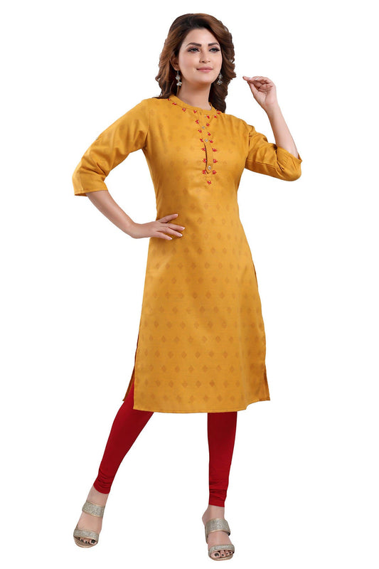 Snehal Creations Mustard Casual Cotton Printed Ladies Kurti - Swadesiicart