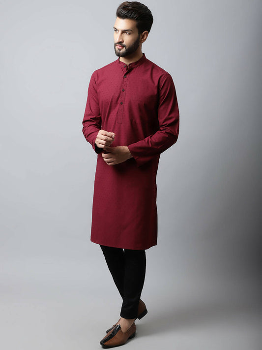 Even Apparels Maroon Color Linen Pure Cotton Men's Kurta With Side Placket (SLD1182) | Swadesiicart
