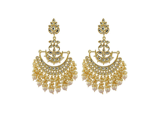 Joban Fashion Women Kundan Pearl Golden White Earrings