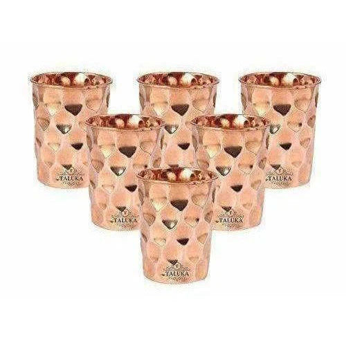 Set of 6 Hammered Diamond Copper Glass Tumblers: Where Ayurvedic Wellness Meets Artisan Craftsmanship