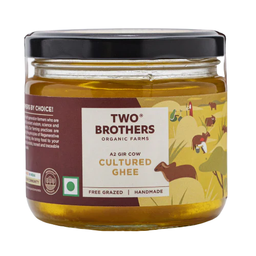Two Brothers Organic Farms A2 Gir Cow Cultured Ghee: India's First Certified Glyphosate-Free A2 Ghee Made Using Traditional Bilona Method – Rich, Nutrient-Dense & Perfect for Cooking, Babies & Gut Health