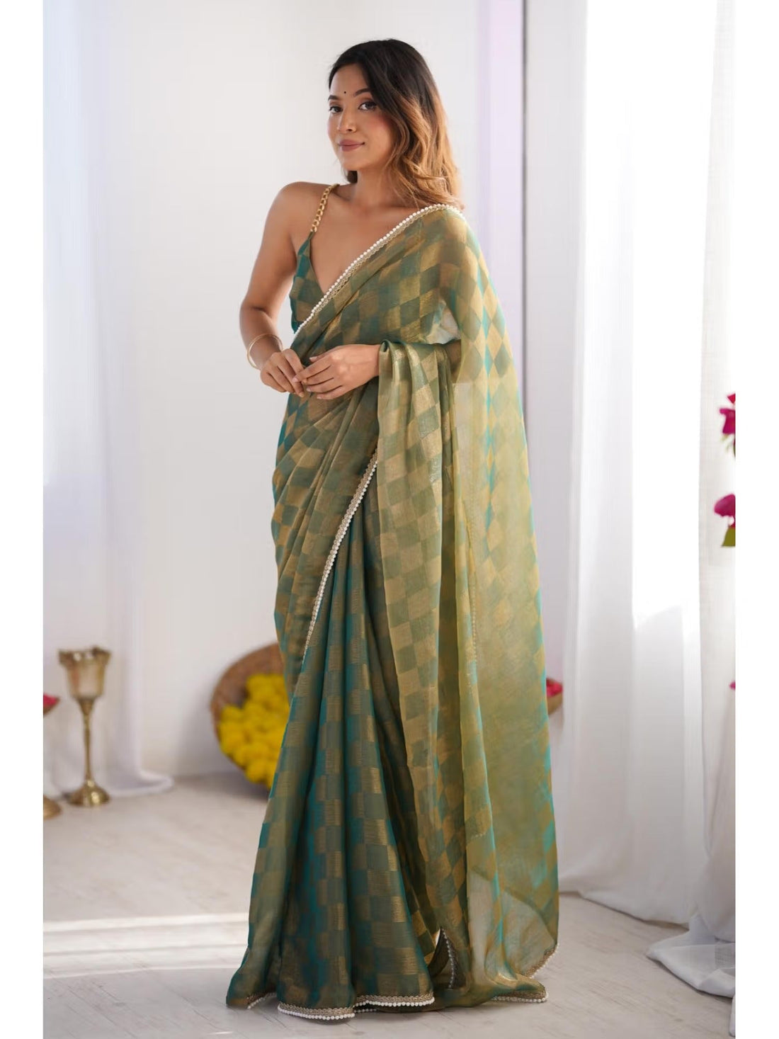 Jyoti Fashion Mehendi Box Chiffon Moti Lace Border Designer Saree: Timeless Elegance for Every Occasion