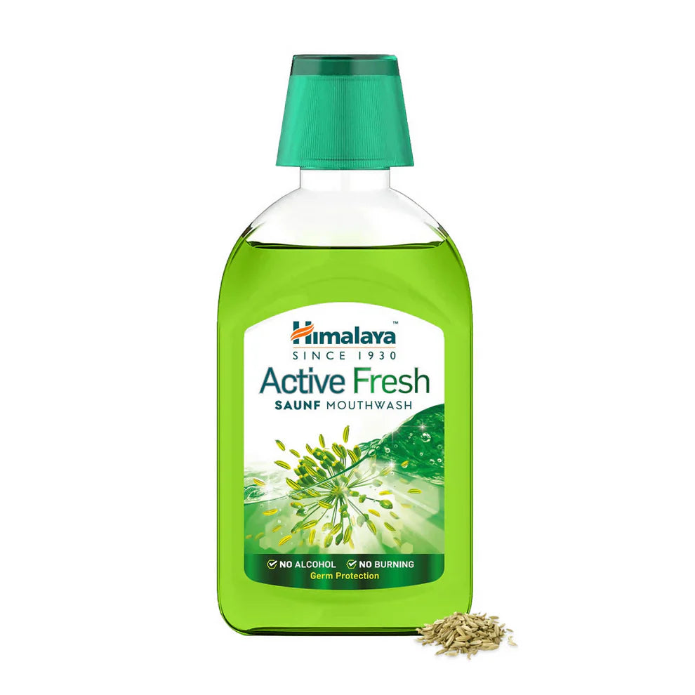 Saunf Mouthwash - Get 12-Hour Germ Protection & Long-Lasting Fresh Breath with Himalaya Herbals Active Fresh Saunf Mouthwash 215ml