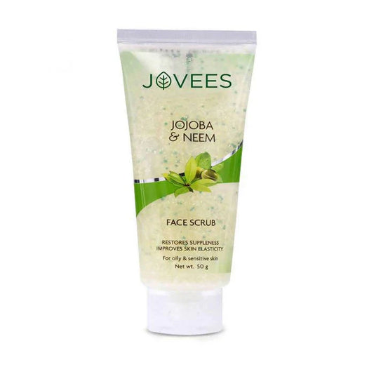 Jovees Jojoba & Neem Face Scrub with Wheatgerm Extract: The Ultimate Ultra-Gentle Gel-Based Exfoliator for Oily, Acne-Prone & Sensitive Skin – Jojoba Beads, Wheat Germ Oil (Vitamin B6 & E)