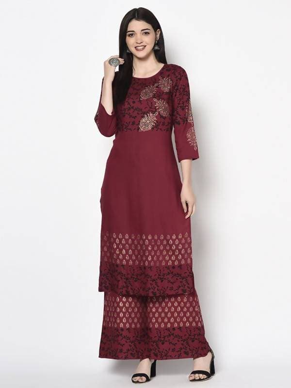 Aniyah Rayon Maroon Color Block Print Straight Kurta: Elegant Ethnic Style for Every Occasion