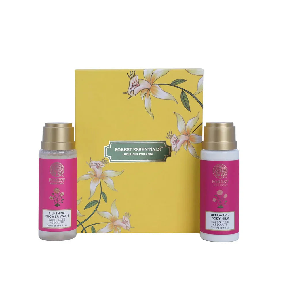 Forest Essentials Indian Rose Body Care Duo Gift Box: Luxurious Ayurvedic Bath & Body Care for Soft, Radiant Skin