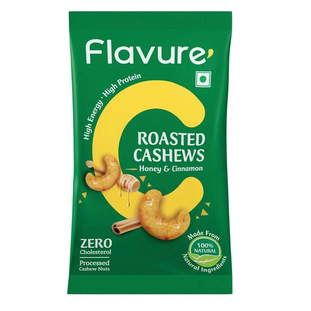 Flavure Roasted Cashew – Honey & Cinnamon | Crunchy, Naturally Sweet Snack