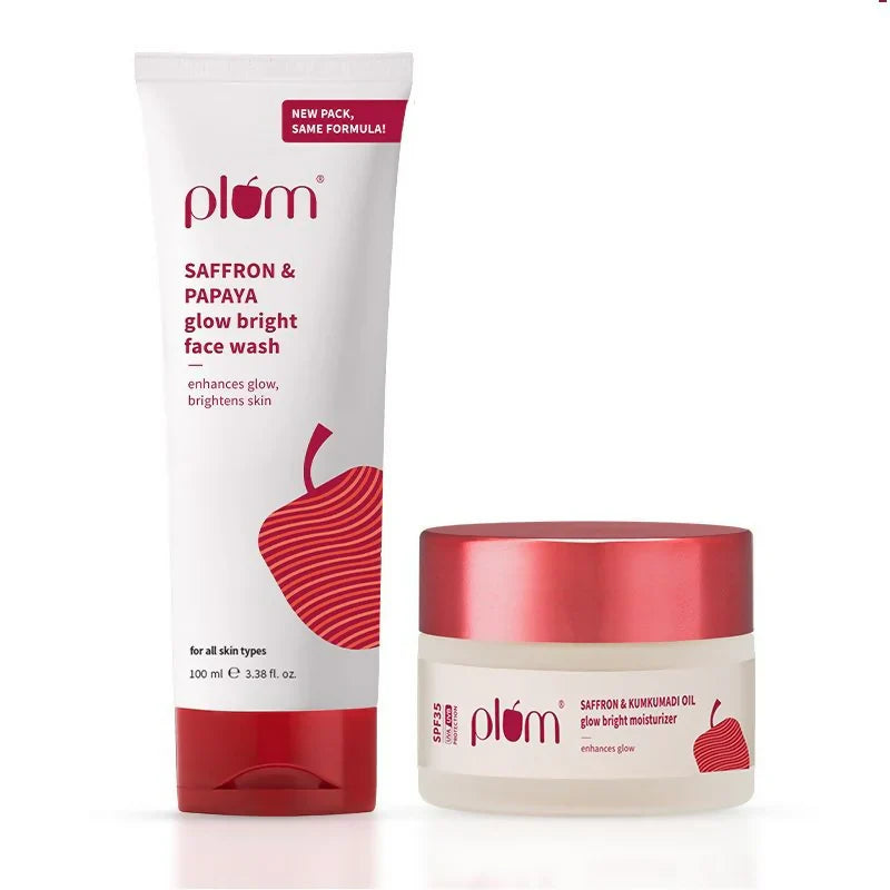 Plum Saffron & Papaya Glow Bright Gel Face Wash & Moisturizer Combo: The 100% Vegan, Sulfate-Free Duo That Brightens Dull Skin, Evens Tone & Gives You Natural Radiance Without Drying – Perfect for All Skin Types Including Sensitive & Acne-Prone