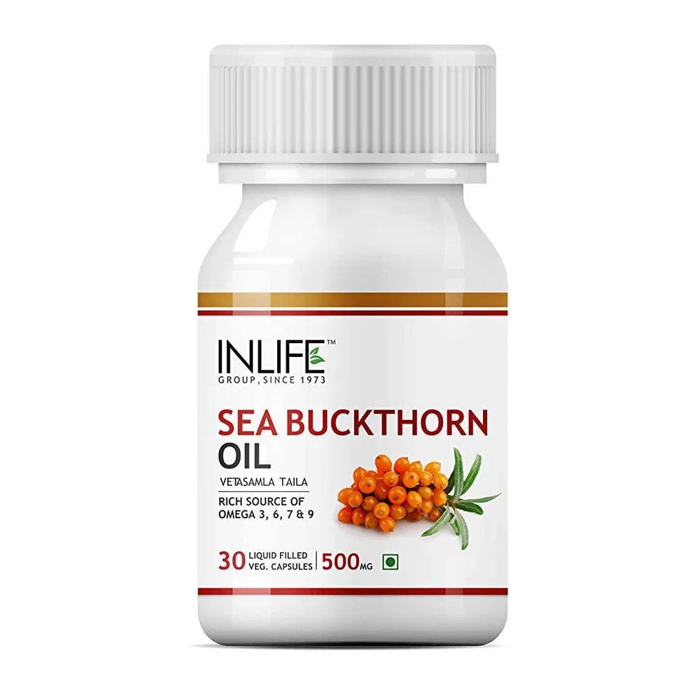 INLIFE Sea Buckthorn Oil Capsules – Natural Omega 3, 6, 7 & 9 Supplement for Skin, Hair & Heart Health