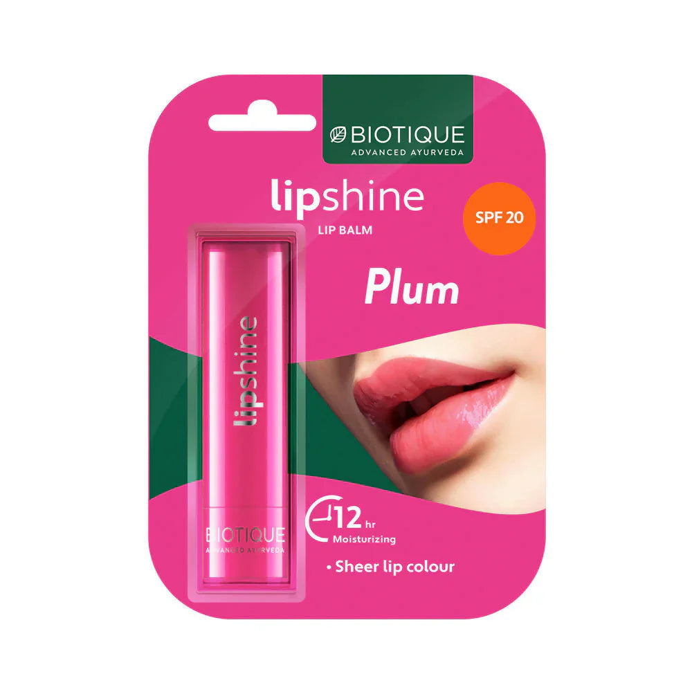 Lip Balm SPF 20 - Protect & Nourish Your Lips with Biotique Lipshine Lip Balm SPF 20 Plum – Natural Sun Protection That Prevents Dark Lips While Moisturizing Deeply!