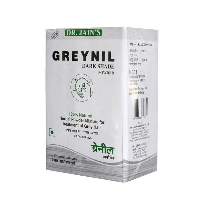 Dr. Jain's Greynil Dark Shade Powder: Natural Herbal Hair Colour for Grey Hair Coverage