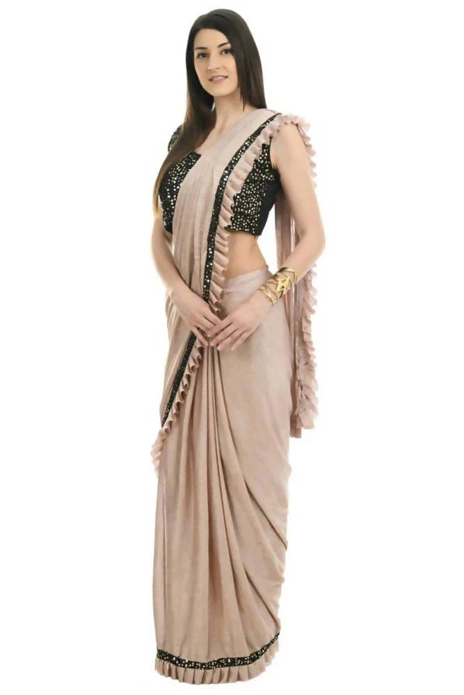 Mominos Fashion Beige and Black Ruffled Ready-to-Wear Saree: The Saree That Does Not Require You to Know How to Drape a Saree