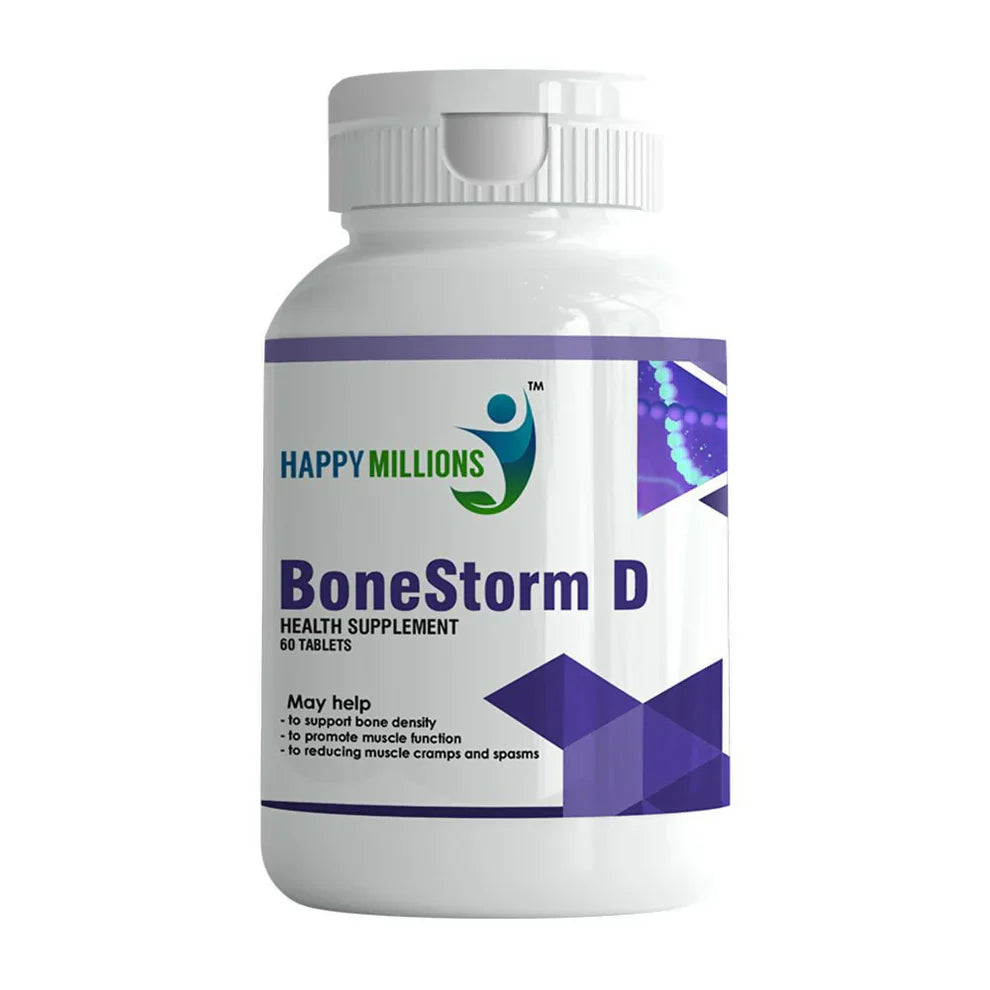 HappyMillions BoneStorm D Tablets: Your Daily Defense for Strong Bones, Flexible Joints & Cramp-Free Living